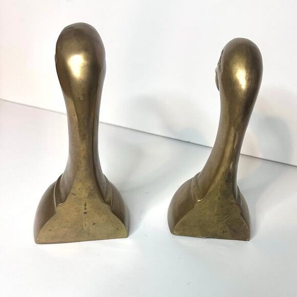 Brass Bookends Mallard Duck Head Set 6" Mid Century Brass Decor Doorstop Gift - Picture 6 of 7